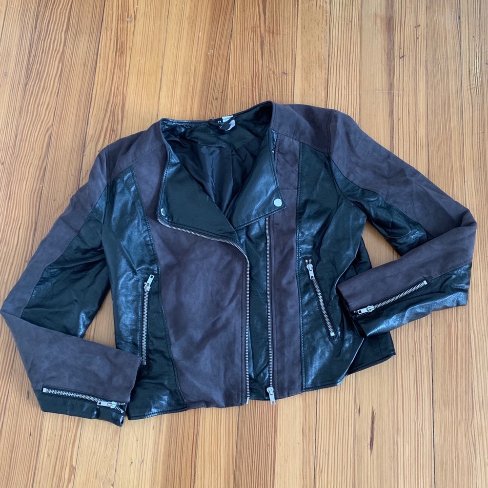 Suede Paneled Moto Jacket